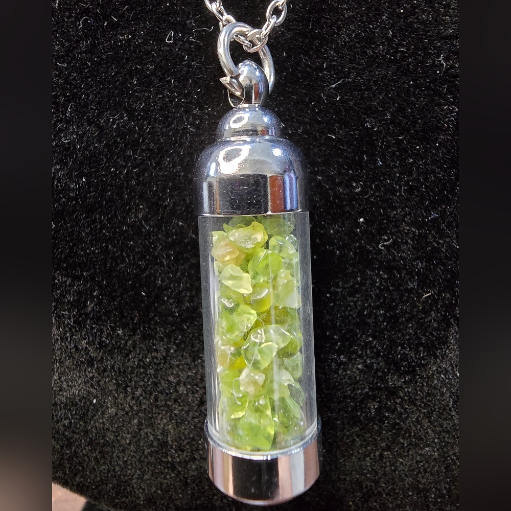 Peridot Crystal Chips Vial Pendant Necklace - Picture 3 of 7